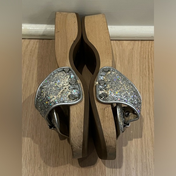 Dr. Scholl's For J. Crew Woman’s Silver Sparkle Sandals Limited Edition Size 6 - Picture 7 of 10